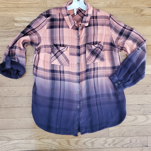 Knox Rose Customized Dyed Ombre Plaid Button Down Shirt - Picture 5 of 11